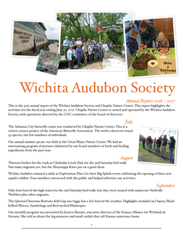 Wichita Audubon Society Annual Report 2016 – 2017 This Is the 41St Annual Report of the Wichita Audubon Society and Chaplin Nature Center