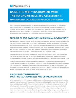 Using the MBTI ® Instrument with the Psychometrics 360 Assessment