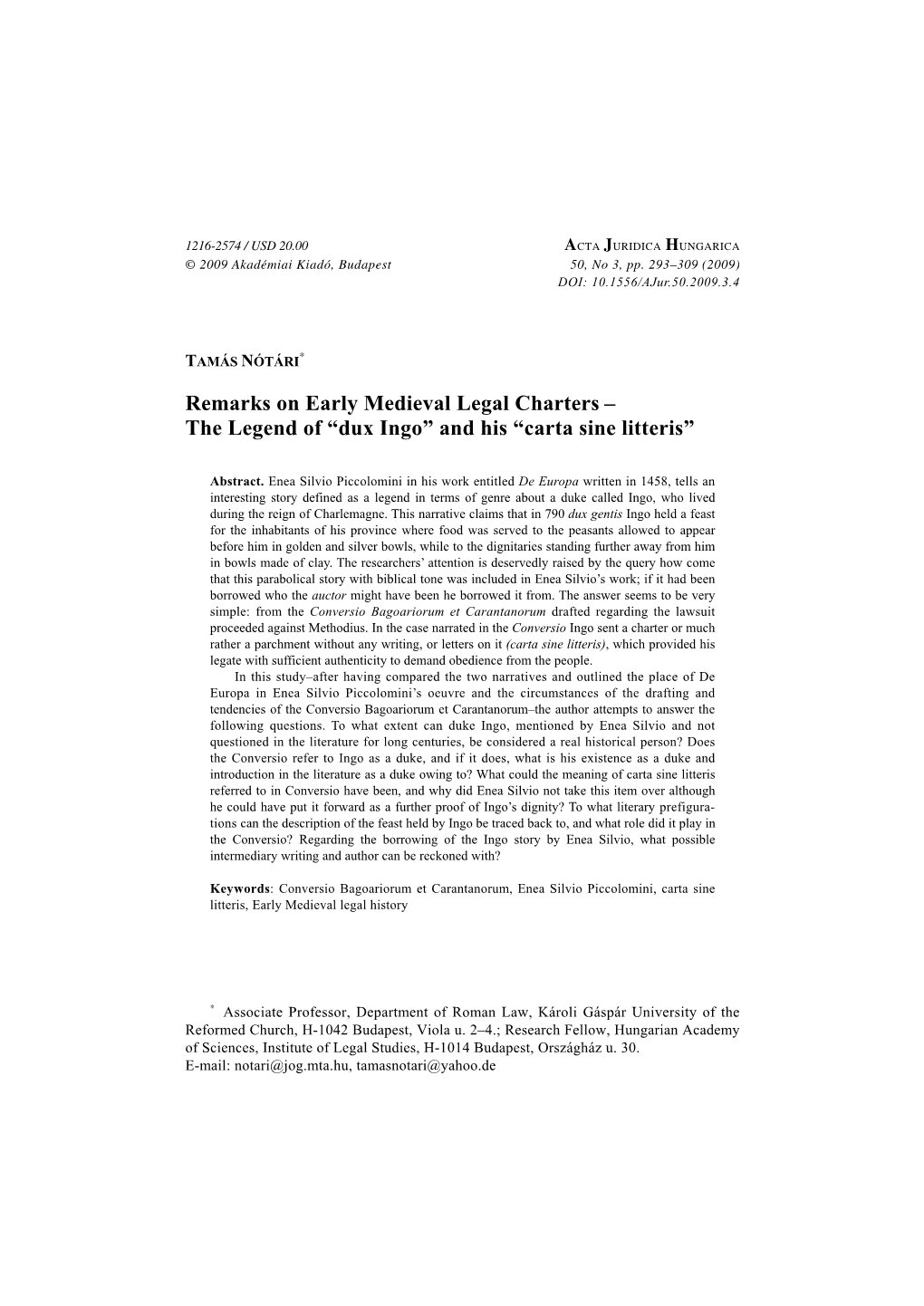 Remarks on Early Medieval Legal Charters &#X2014