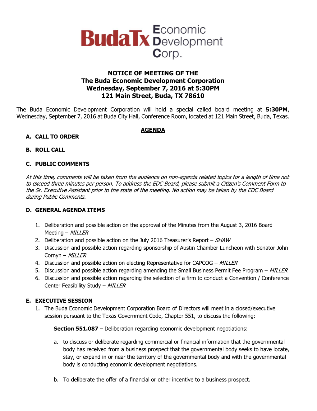 Hotel Conference Center Feasibility Study BUDA, TEXAS