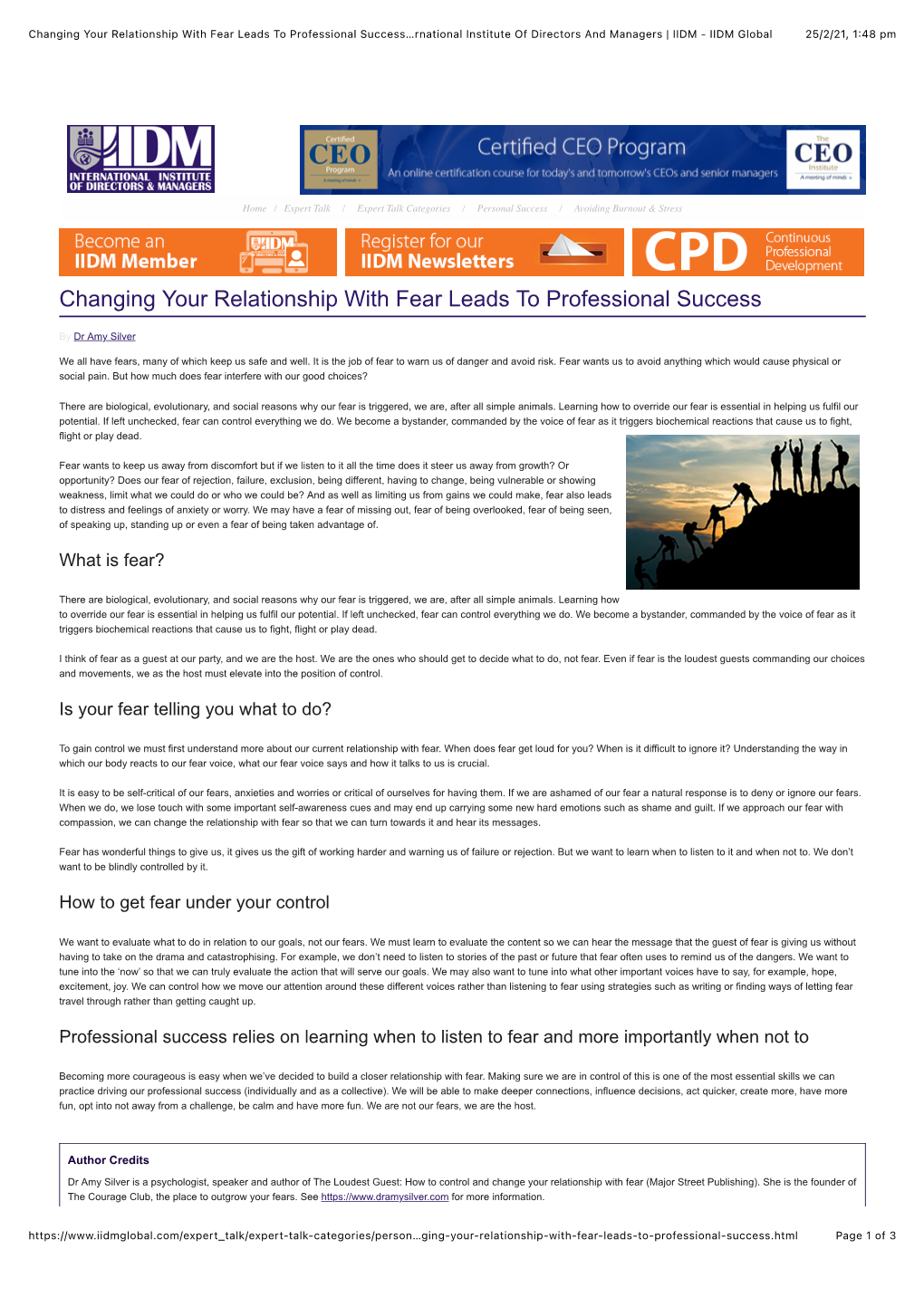 Changing Your Relationship with Fear Leads to Professional Success…Rnational Institute of Directors and Managers | IIDM - IIDM Global 25/2/21, 1:48 Pm