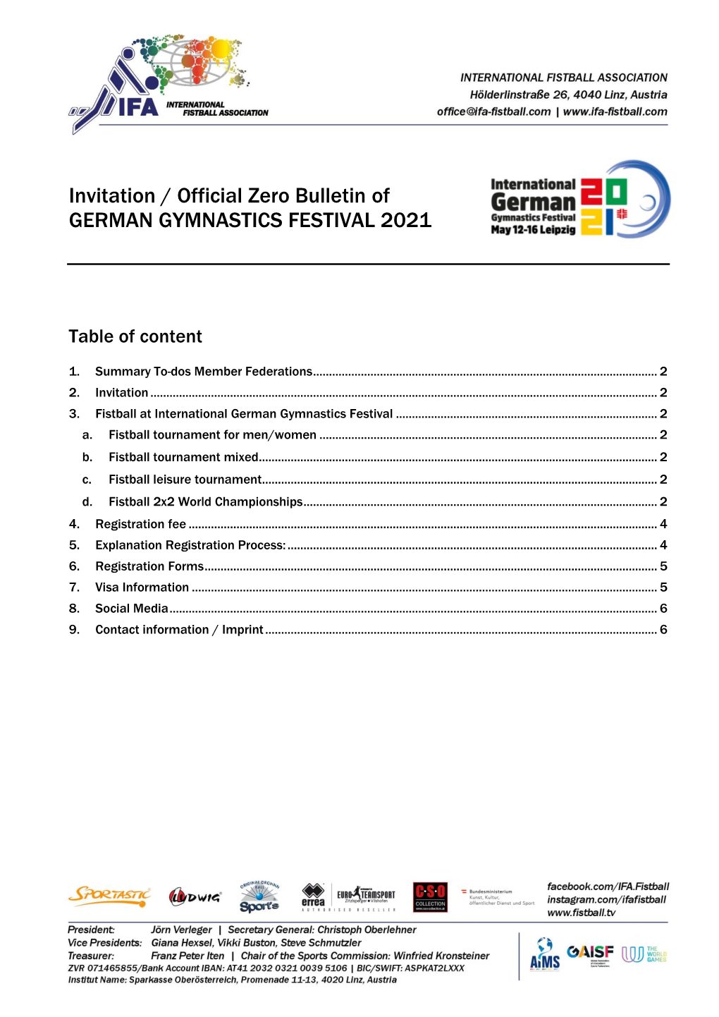 Invitation / Official Zero Bulletin of GERMAN GYMNASTICS FESTIVAL 2021