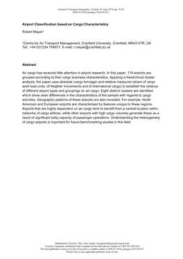 Airport Classification Based on Cargo Characteristics Robert