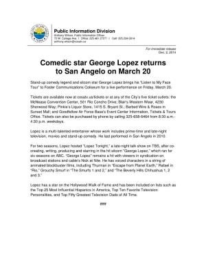 George Lopez Returns to San Angelo on March 20