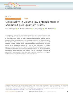 Universality in Volume-Law Entanglement of Scrambled Pure Quantum States