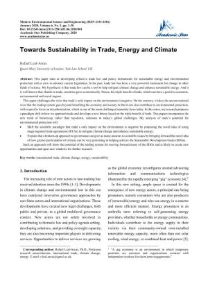 Towards Sustainability in Trade, Energy and Climate