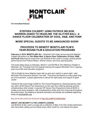 Stephen Colbert Joins Patrick Wilson, Warren Zanes to Headline the Glitter Ball: a Dance Floor Celebration of Soul, R&B, and Funk