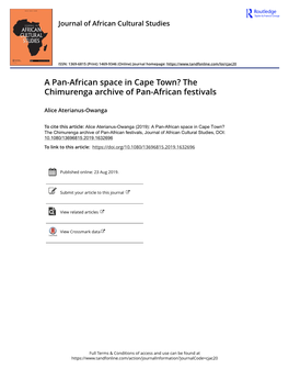 A Pan-African Space in Cape Town? the Chimurenga Archive of Pan-African Festivals