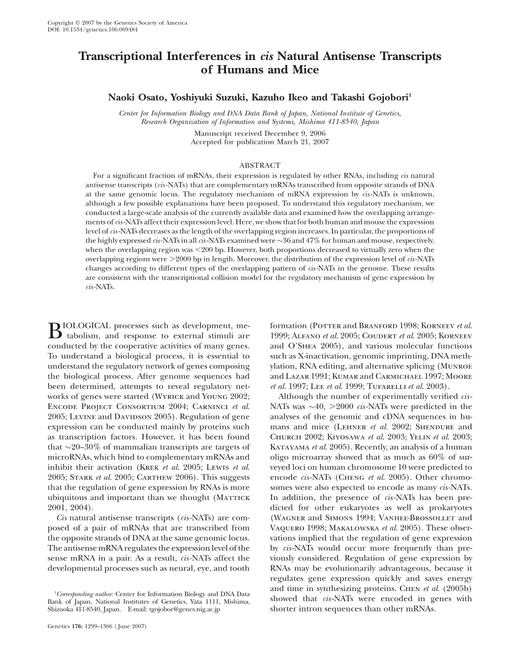 Transcriptional Interferences in Cis Natural Antisense Transcripts of Humans and Mice