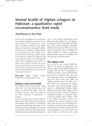 Mental Health of Afghan Refugees in Pakistan: a Qualitative Rapid Reconnaissance Field Study