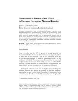 Monuments to Settlers of the North: a Means to Strengthen National Identity1