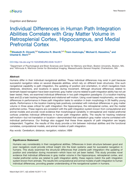 Individual Differences in Human Path Integration Abilities Correlate with Gray Matter Volume in Retrosplenial Cortex, Hippocampus, and Medial Prefrontal Cortex