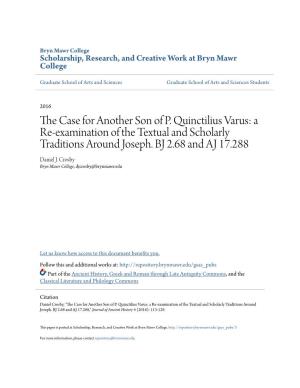 The Case for Another Son of P. Quinctilius Varus: a Re-Examination of the Textual and Scholarly Traditions Around Joseph. BJ 2.68 and AJ 17.288