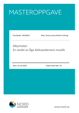 Alkymisten En Studie Av Åge Aleksandersens Musikk