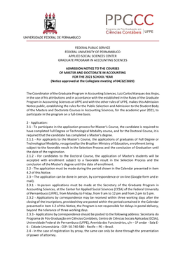 Federal Public Service Federal University of Pernambuco Applied Social Sciences Center Graduate Program in Accounting Sciences