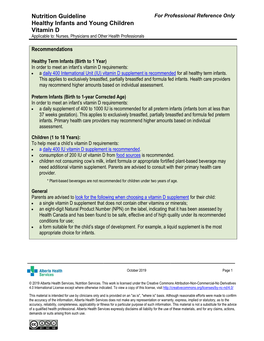 Nutrition Guideline Healthy Infants and Young Children Vitamin D