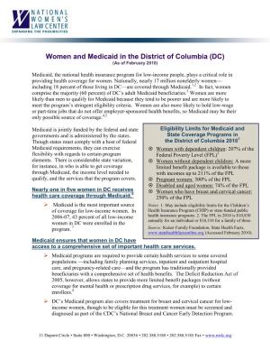 Women and Medicaid in the District of Columbia (DC) (As of February 2010)