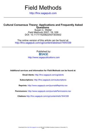 Cultural Consensus Theory: Applications and Frequently Asked Questions Susan C