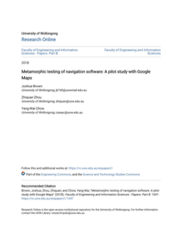 Metamorphic Testing of Navigation Software: a Pilot Study with Google Maps