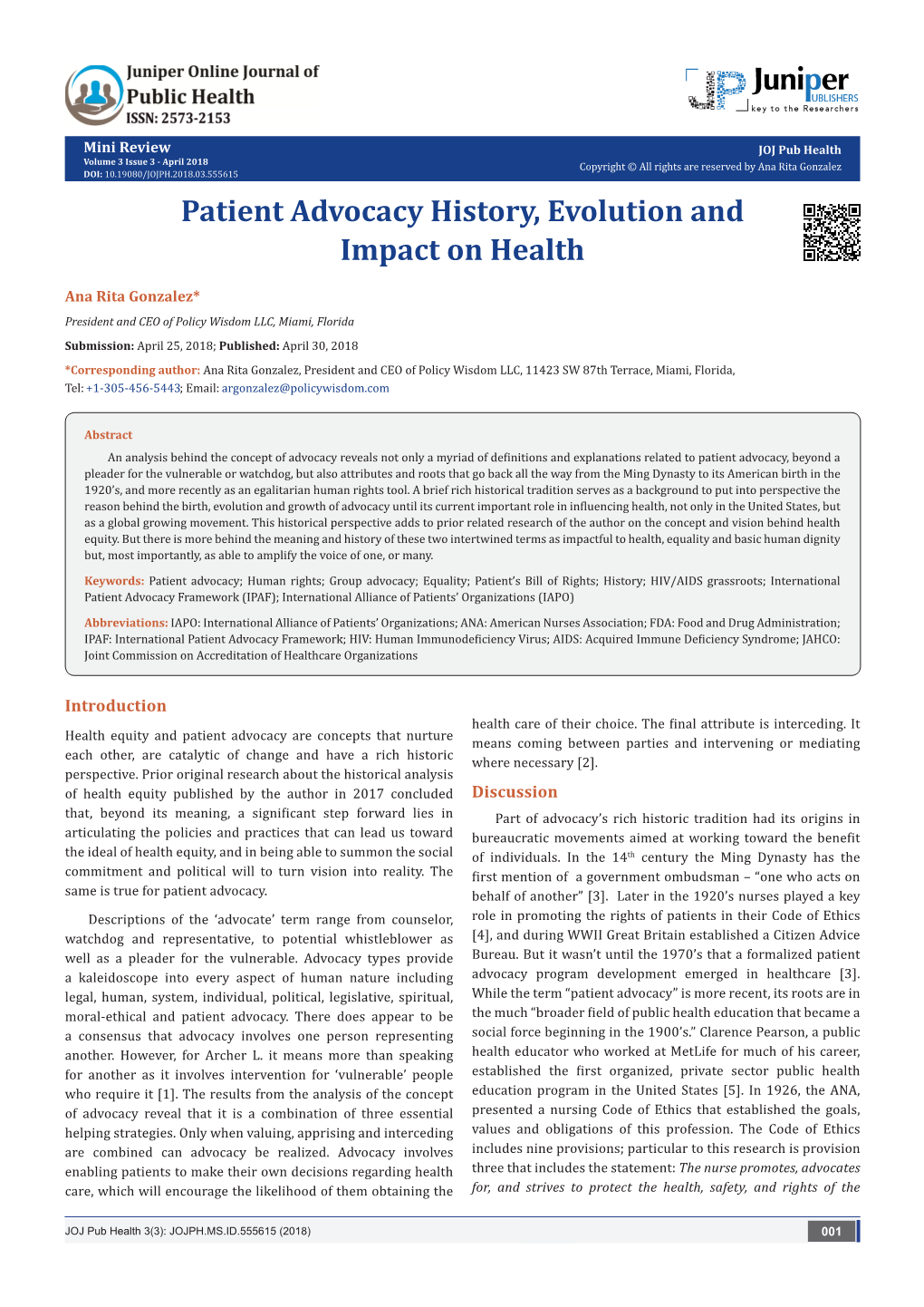 Patient Advocacy History, Evolution and Impact on Health
