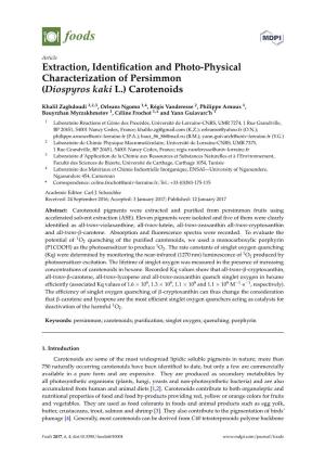 Extraction, Identification and Photo-Physical Characterization of Persimmon (Diospyros Kaki L.) Carotenoids
