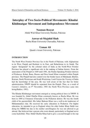 Khudai Khidmatgar Movement and Independence Movement