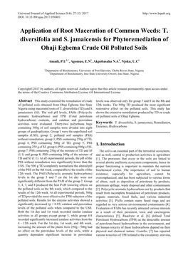 T. Diversifolia and S. Jamaicensis for Phytoremediation of Ohaji Egbema Crude Oil Polluted Soils