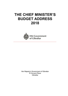 The Chief Minister's Budget Address 2018