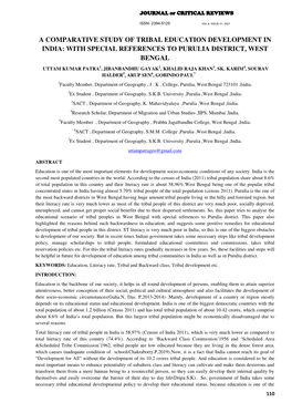 A Comparative Study of Tribal Education Development in India: with Special References to Purulia District, West Bengal