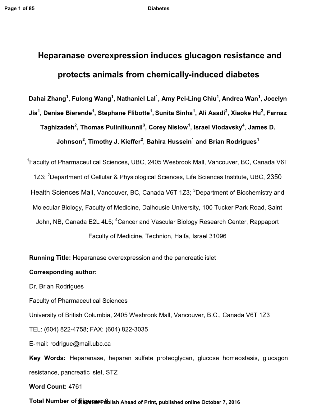 Heparanase Overexpression Induces Glucagon Resistance and Protects