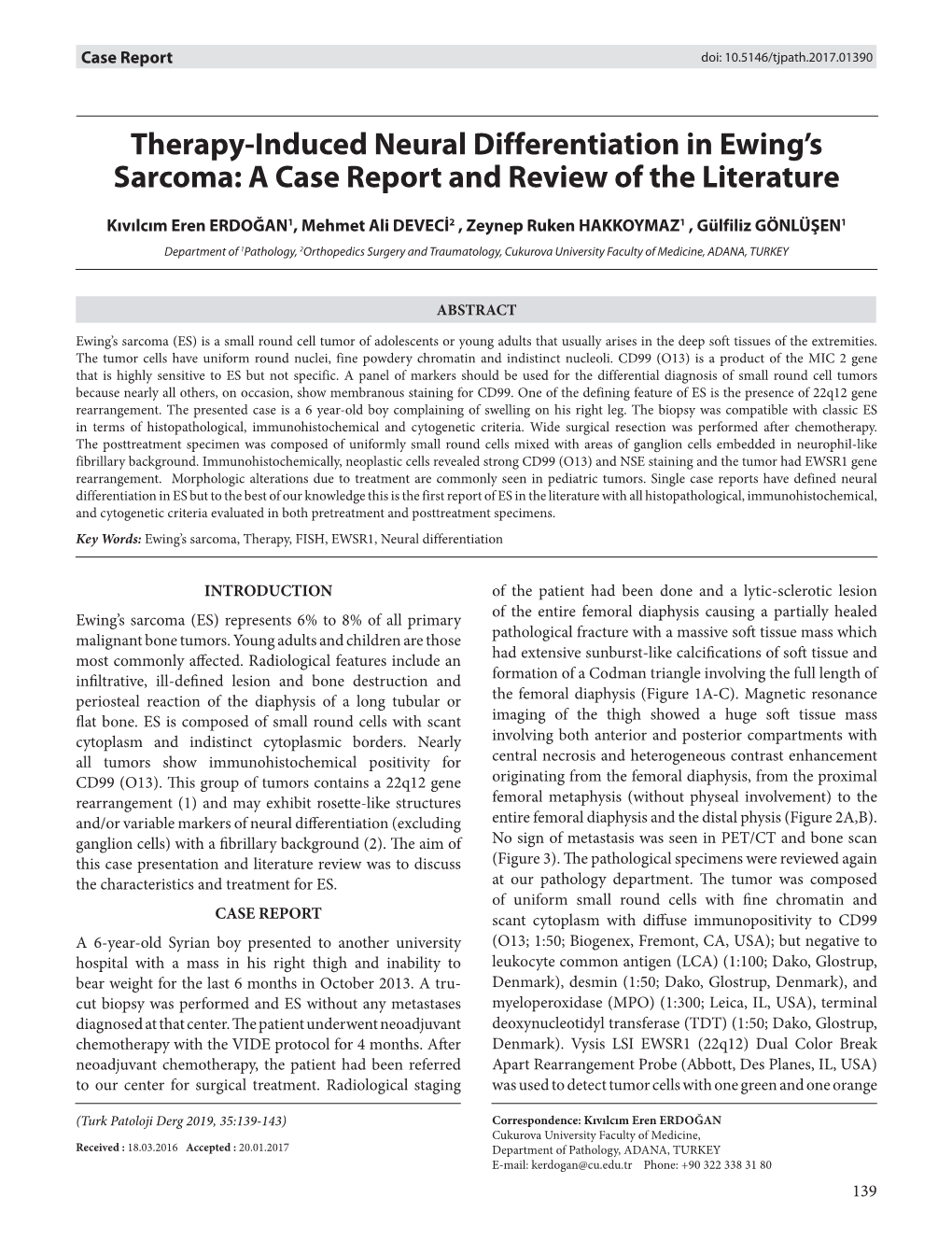 Therapy-Induced Neural Differentiation in Ewing's Sarcoma