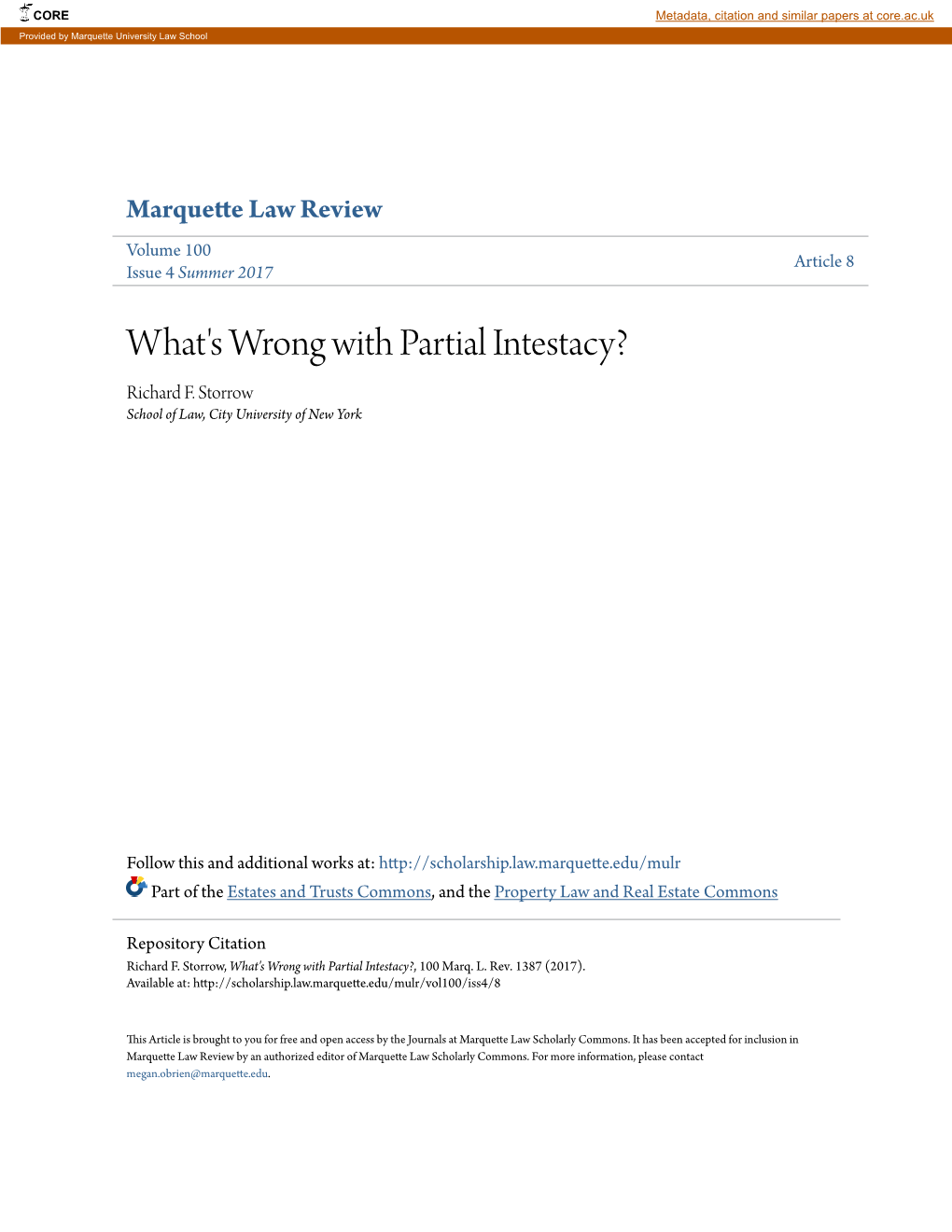 What's Wrong with Partial Intestacy? Richard F