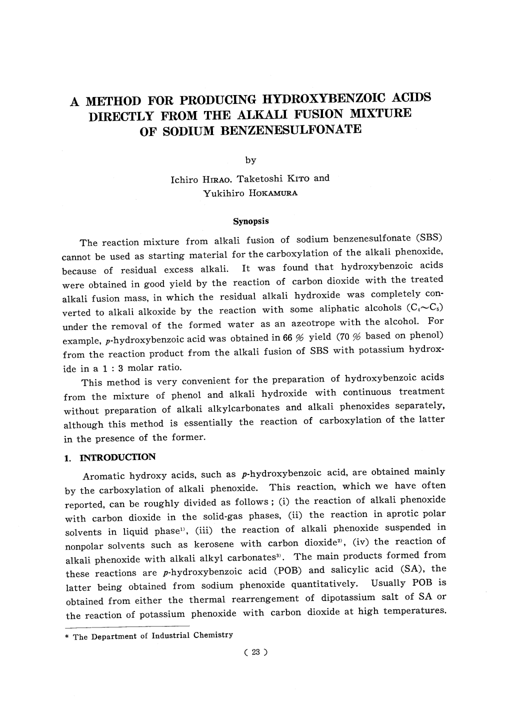 A Method for Producing Hydroxybenzoic Acids Directly from the Alkah Fusion Mixture of Sodium Benzenesulfonate