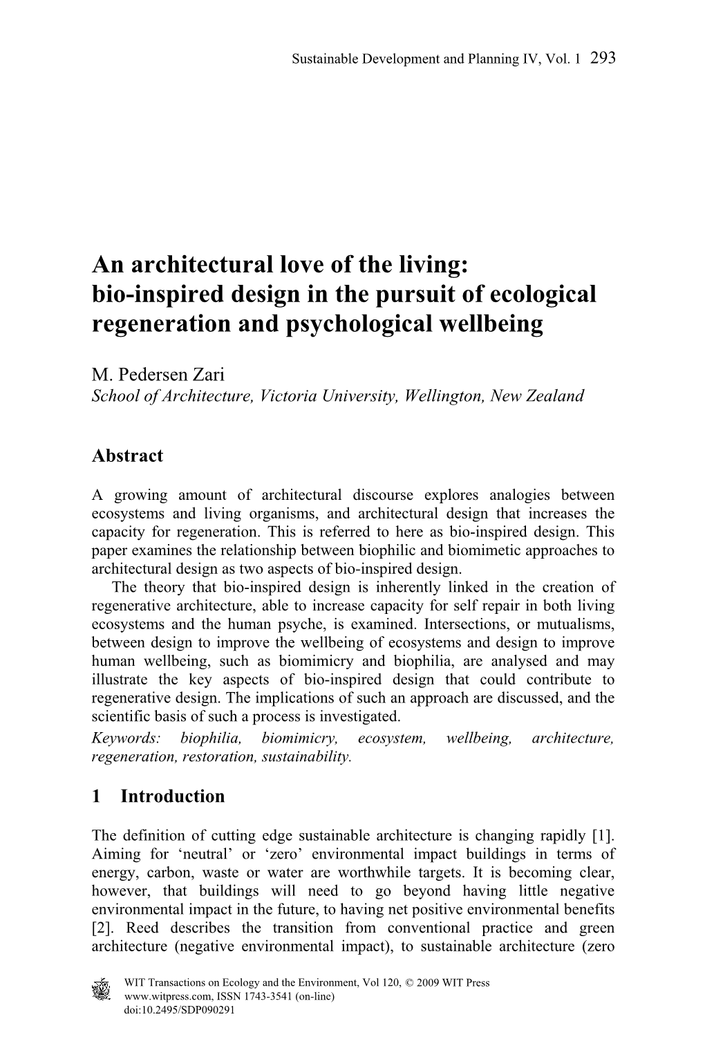 An Architectural Love of the Living: Bio-Inspired Design in the Pursuit of Ecological Regeneration and Psychological Wellbeing