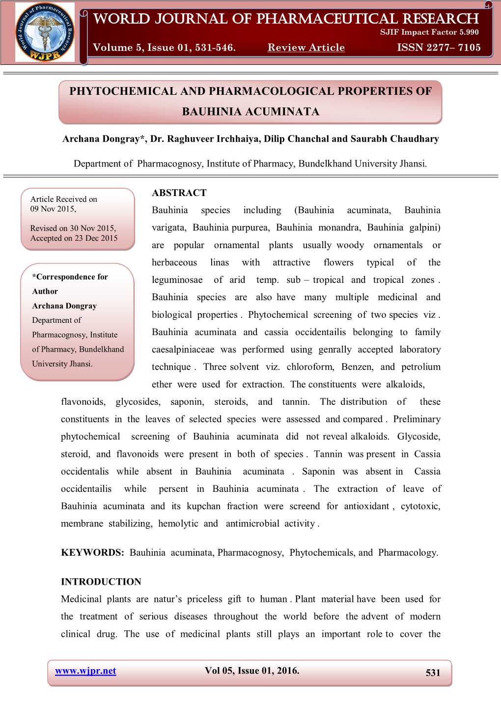 World Journal of Pharmaceutical Research Dongray Et Al