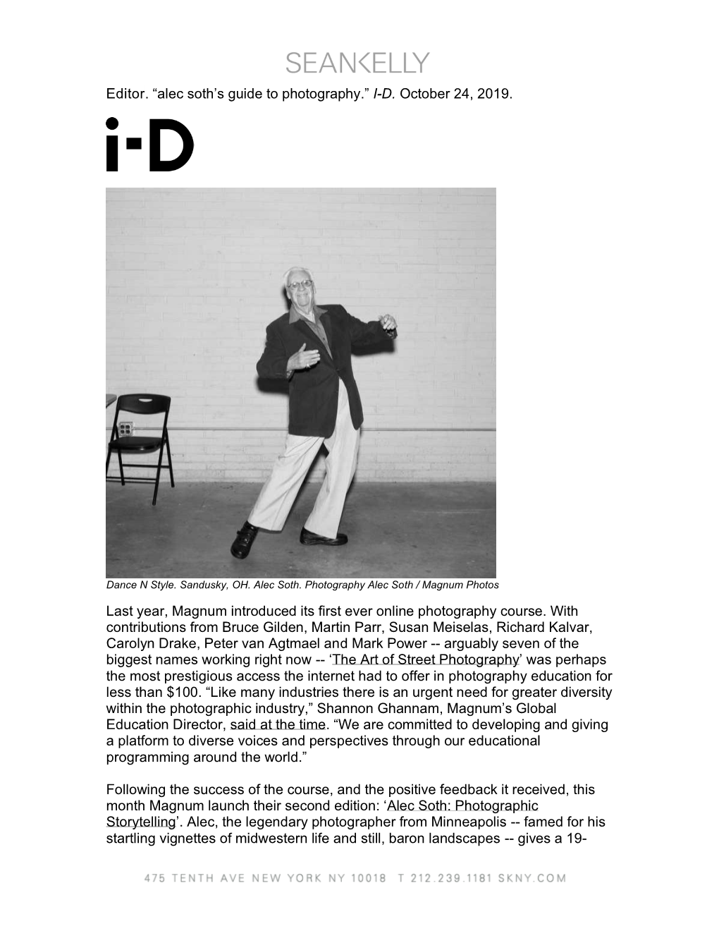 Editor. “Alec Soth's Guide to Photography.” I-D. October 24, 2019