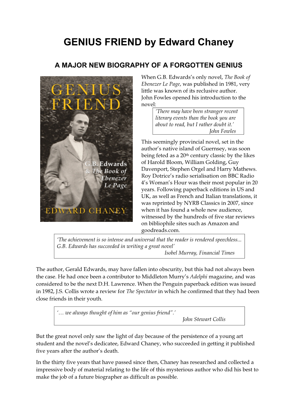 GENIUS FRIEND by Edward Chaney