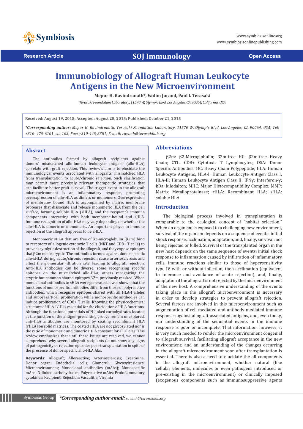 Immunobiology of Allograft Human Leukocyte Antigens in the New Microenvironment Mepur H