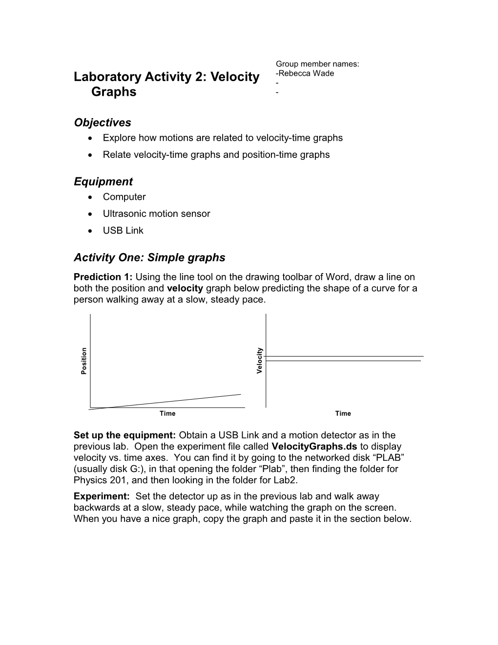 Laboratory Activity 1: Position Graphs s2