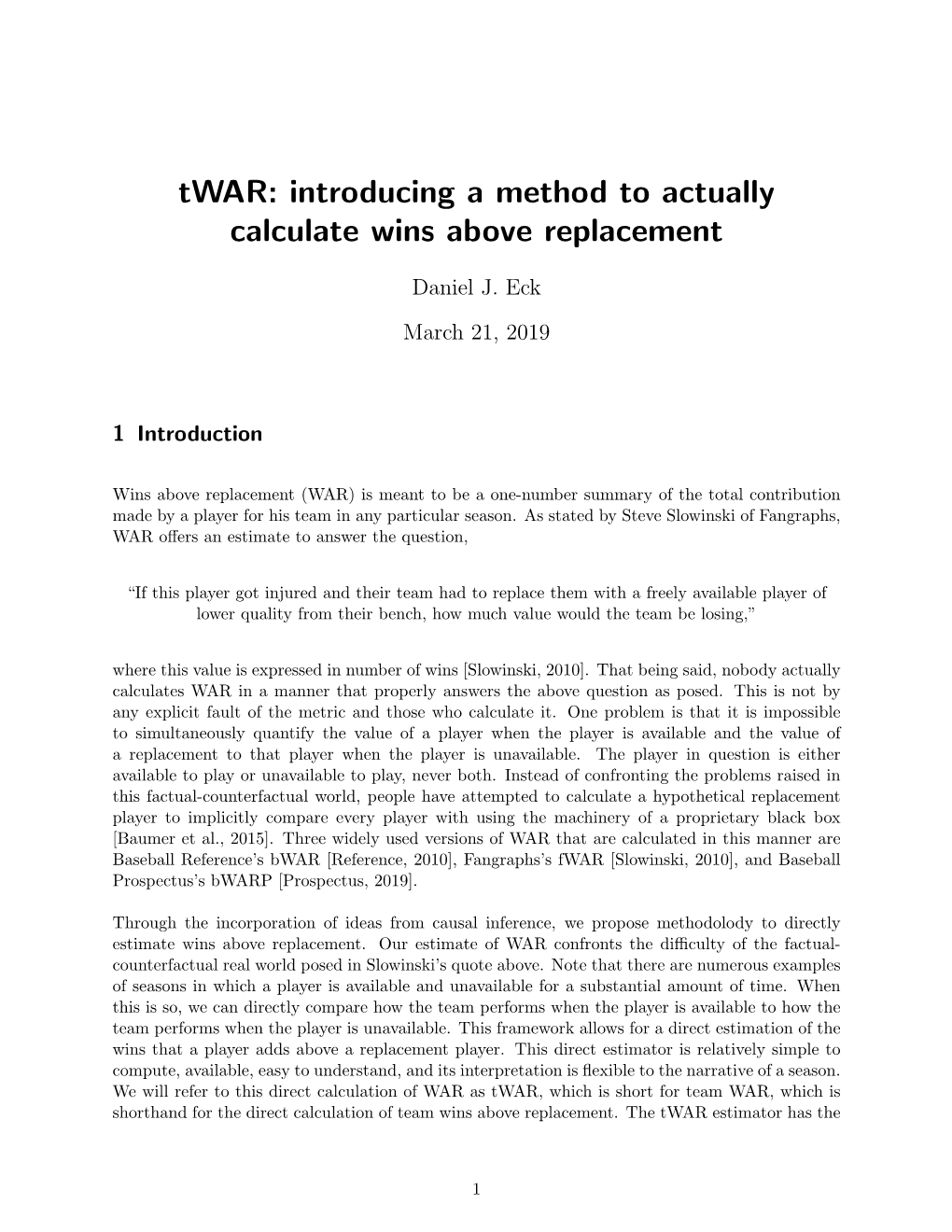 Twar: Introducing a Method to Actually Calculate Wins Above Replacement