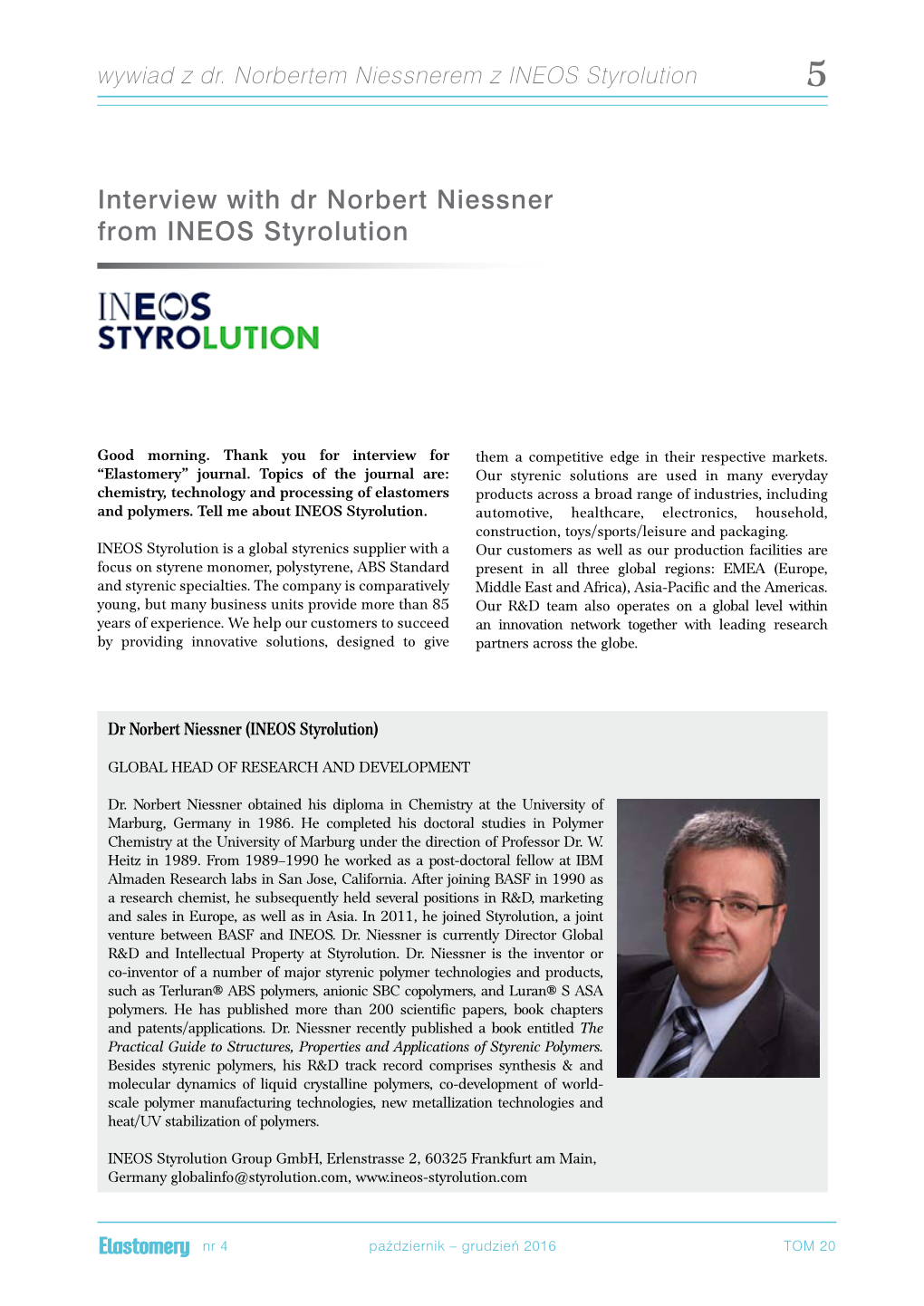 Interview with Dr Norbert Niessner from INEOS Styrolution