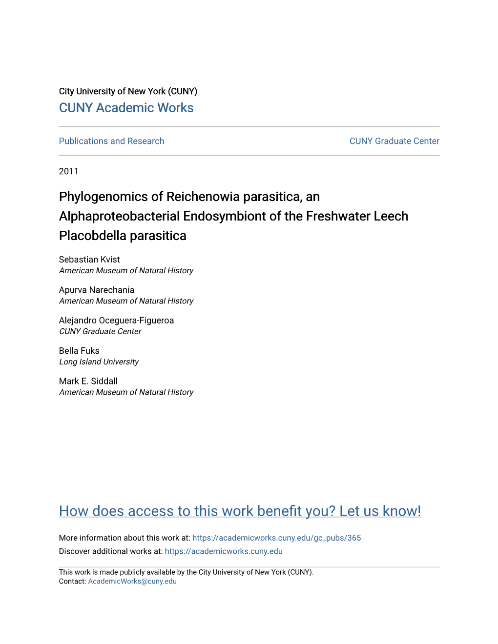 Phylogenomics of Reichenowia Parasitica, an Alphaproteobacterial Endosymbiont of the Freshwater Leech Placobdella Parasitica