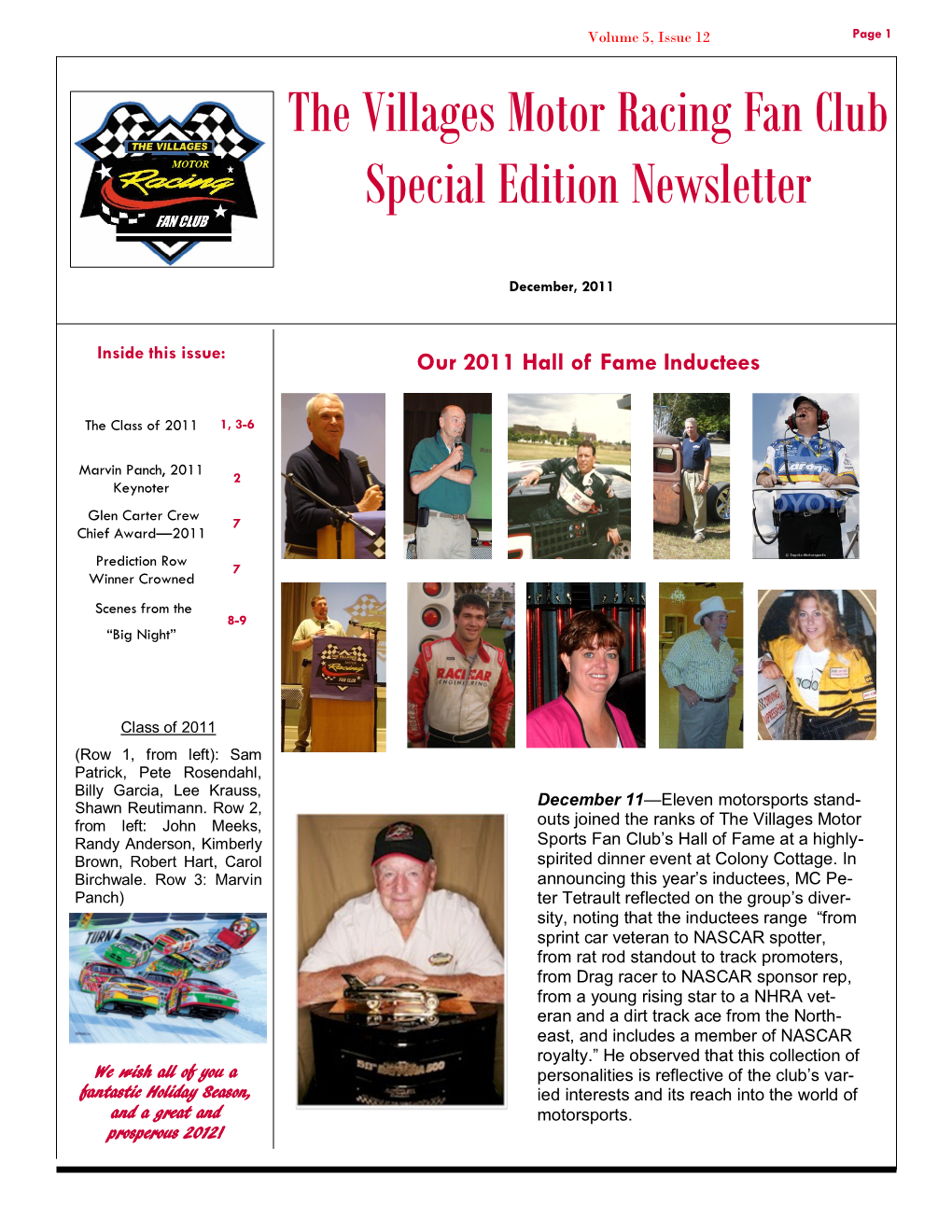 The Villages Motor Racing Fan Club Special Edition Newsletter