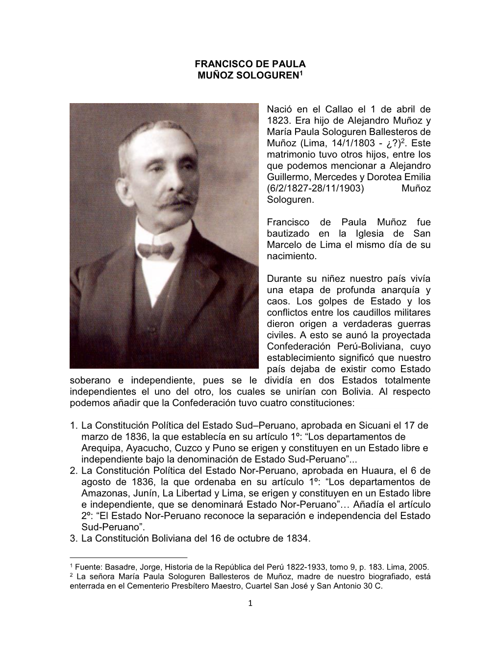 FRANCISCO DE PAULA MUÑOZ SOLOGUREN1 Nació En El Callao