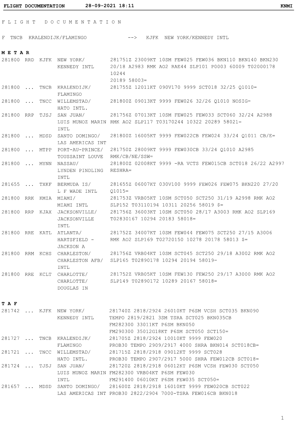 29-06-2021 06:11 FLIGHT DOCUMENTATION KNMI F TNCB KRALENDIJK/FLAMINGO --> KJFK NEW YORK/KENNEDY INTL 290600 290600 290600