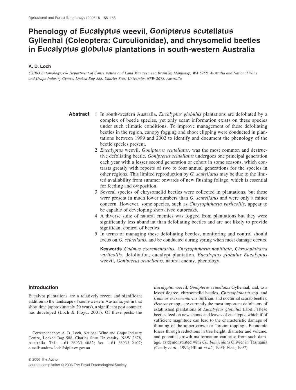 Phenology of Eucalyptus Weevil, Gonipterus