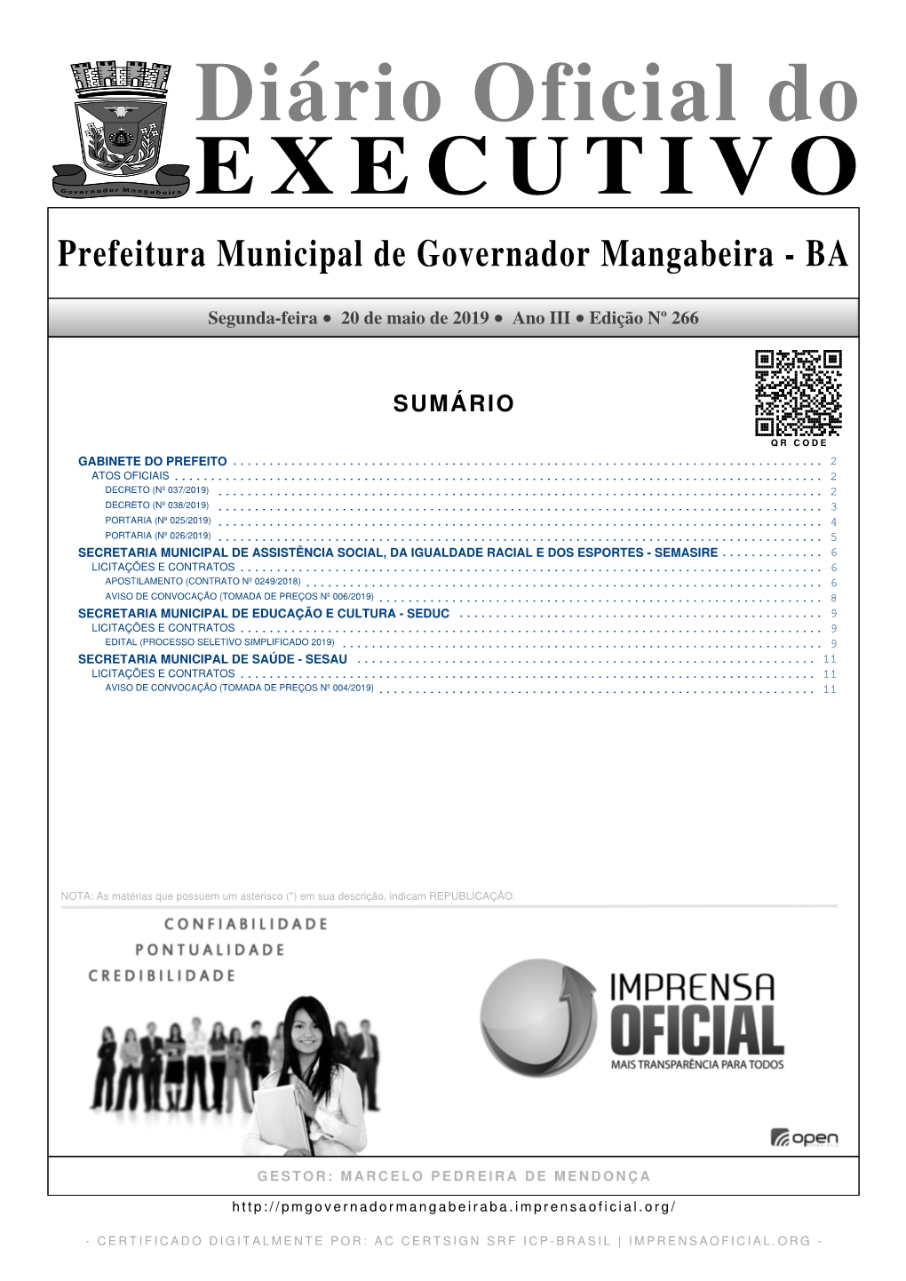 Diário Oficial Do EXECUTIVO Prefeitura Municipal De Governador Mangabeira - BA