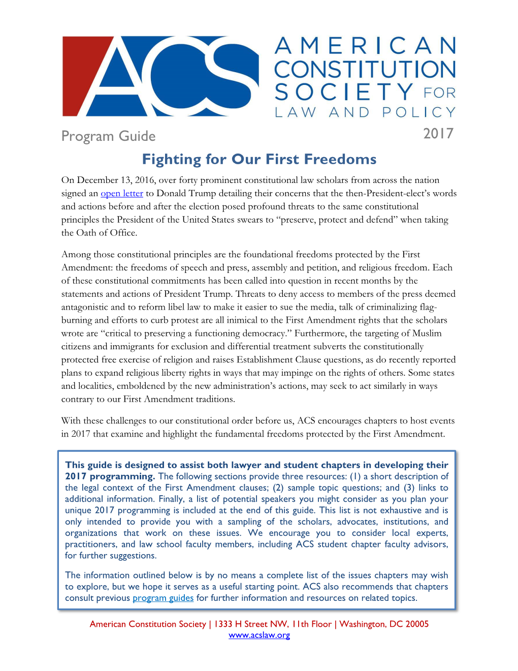 Program Guide 2017 Fighting for Our First Freedoms