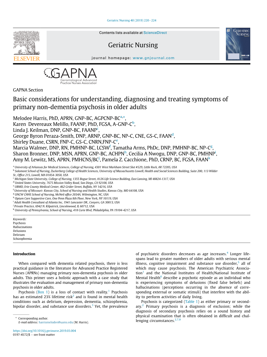 Basic Considerations for Understanding, Diagnosing and Treating Symptoms of Primary Non-Dementia Psychosis in Older Adults