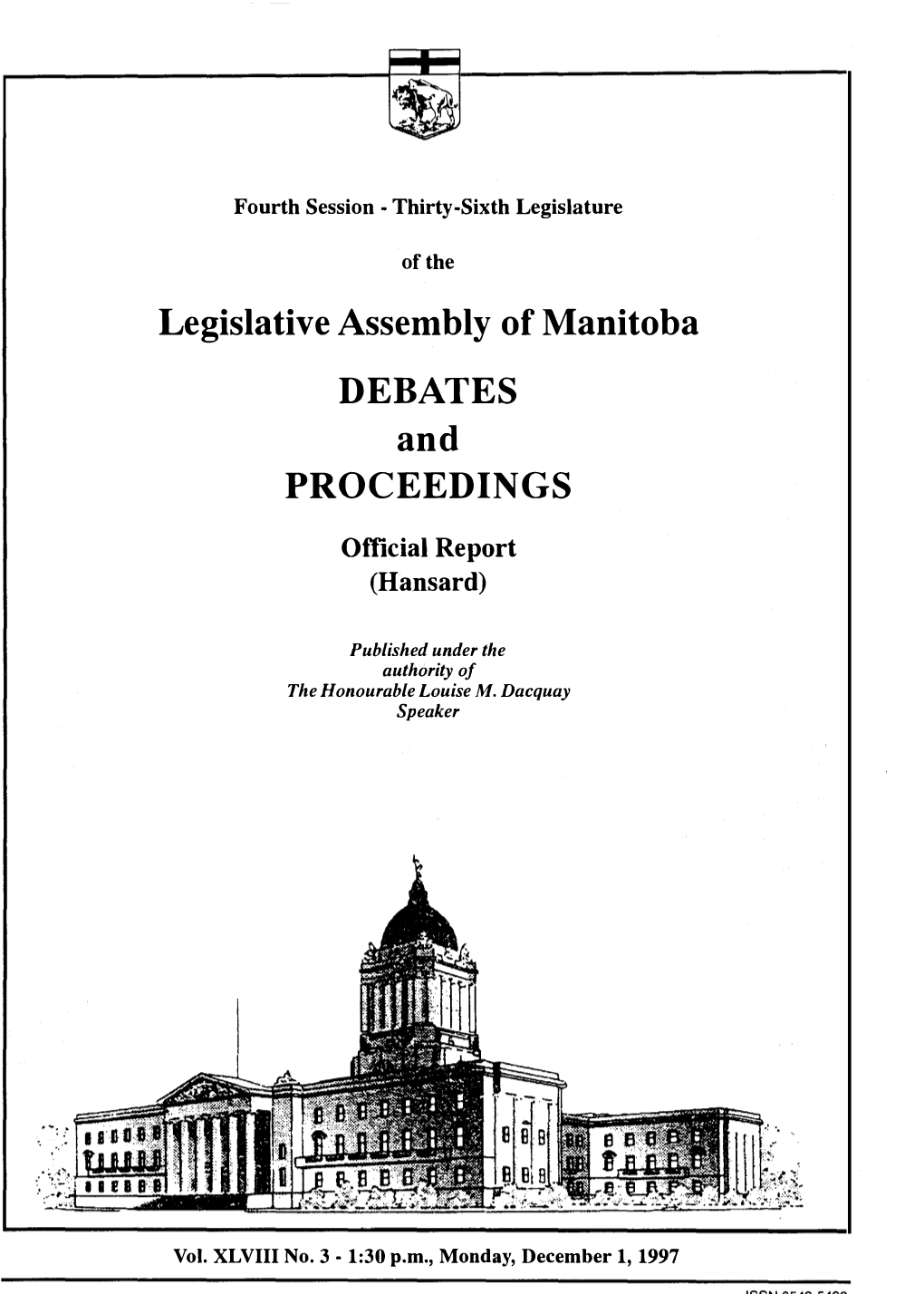 Legislative Assembly of Manitoba DEBATES and PROCEEDINGS